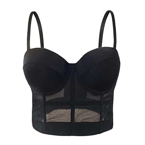 JUGUU Bustier Sexy Para Mujercorsé De Mujer Sujetador Bustier Club Nocturno Fiesta Largo Sexy Chaleco Superior Recortado Talla Grande Camiseta Sin Mangas Corsé De Mujer,Negro,Sg Cover