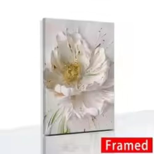 Peinture fleurs blanches grand format pour habiller un mur vide de salon