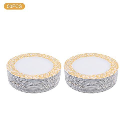 Platos decorativos blancos y dorados 13 pulg 50 piezas miniatura 6