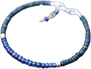 Unisex burma sapphire & black opal 3.5-4mm rondelle smooth beads 7 inch stacking bracelet with 925 sterling silver - silver plated clasp