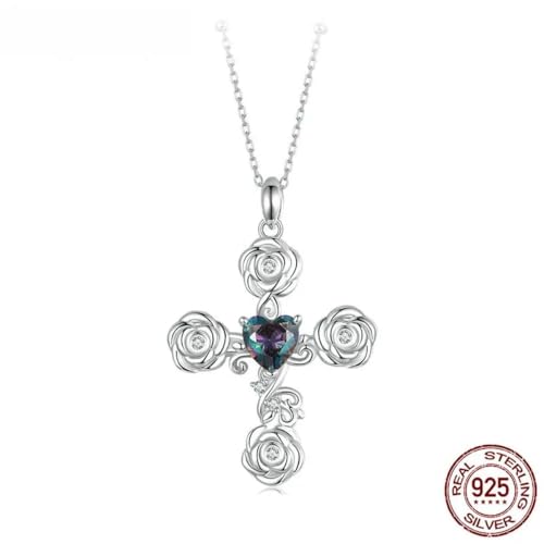 Pendentif collier croix argent contre le ternissement, chaîne rétro rose chic - 5