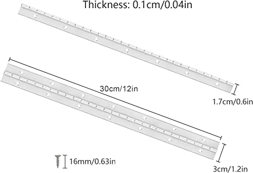 12 Inch Continuous & Piano Hinges, 2Pcs Stainless Steel Continuous Hinge with Holes, Heavy Duty Polished Stainless Piano Hinges for Boats Cabinets Storage Box Door Windows 24 Screw Included (Silver) - Image 2