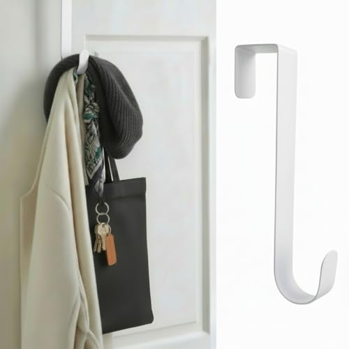 Nicoman Metal Hanger for Door, Over The Door Hook, Space Saving Hanger for Coats, Bags, Towels, No Drill Decoration Holder (White, 38cm)