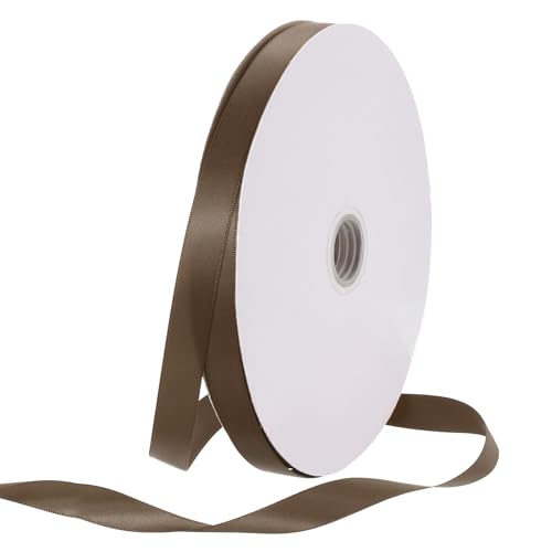 Rebower 100 Yard Satin Ribbon Thick Double Face Grosgrain Silk Ribbon, [for Gift Wrapping, Hair Bows, Wedding, Cake, Flower] - 0.6"(15mm)/Light Brown