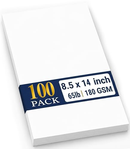 100 Sheets White Cardstock 8.5 x 14, 65 lb Card Stock Paper, Legal Size Printer Cardstock for Invitations, Greeting Cards, Card Making, Crafting, Die Cutting and DIY Projects