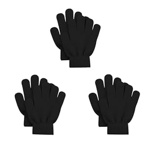 COTRUERE 3 Paar Kinder Winter Strickhandschuhe Schwarz