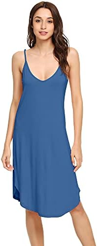 WiWi Bamboo Slips Dress for Women Plus Size Chemise Nightgown Soft Full Spaghetti Straps Lingerie Sleepwear S-4X, Prussian Blue, XX-Large