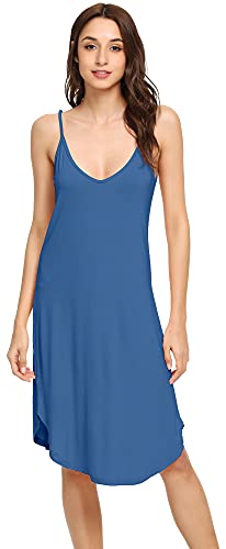 Wiwi Bamboo Slips Dress For Women Plus Size Chemise Nightgown Soft Full Spaghetti Straps Lingerie Sleepwear S-4X, Prussian Blue, Xx-Large #TOP7