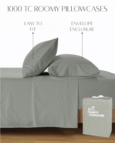 Image of 1000 Thread Count 100% Egyptian Cotton Pillow Cases, Set of 4 Pillowcase, Long-Staple 100% Cotton Breathable, Soft Sateen Weave Bed Pillow Cover, 20 X 30 Inches Pillowcases Light Grey Standard Size