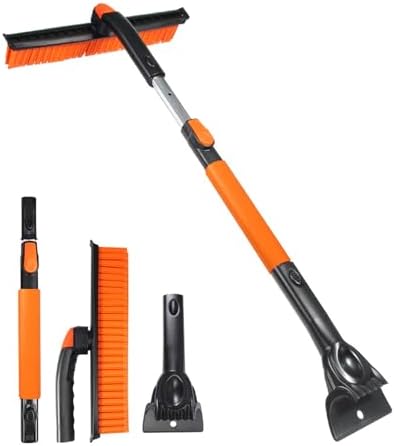 TrendyChic 42 Inch Car Snow Brush and Ice Scraper, 2-in-1 Extendable Snow Removal Tool with 360° Pivoting Brush Head and Foam Grip Scratch Free for Car SUV Truck Windshield Windows Orange
