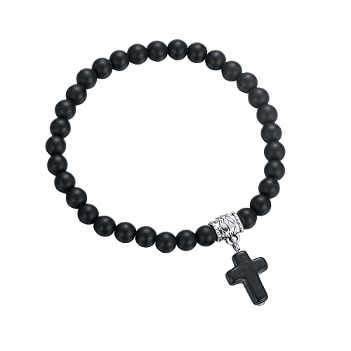 Softones 6Mm Bead Cross Pendant Bracelet For Women Healing Stone Stretch Prayer Bracelet For Boy Girls,With Gift Box, 7 5 Inch #TOP11
