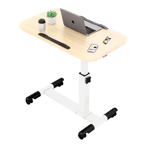 N&S昇降式サイドテーブル 机 高さ調節 サイドデスク 介護ベッドサイドテーブル キャスター付き 在宅ワーク PCデスク 高さ60〜95cm 無段階調節 介護用 ベッドテーブル 幅60×奥行40cm ZDZ03 (ナチュラル, 幅60×奥行40cm)