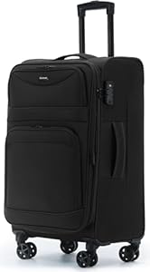 Münicase Stoffkoffer erweiterbar mit Frontfächern, 15% Extra-Volumen, TSA-Schloss, 360° Doppelrollen & verdecktem Namensschild (Schwarz, Koffer L (69 cm) erweiterbar)