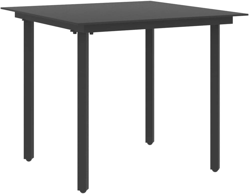 Patio Dining Table,Outdoor Patio Table,Outdoor Dining Table, Outdoor Coffee Table, Garden Table, Bistro Table,for Patio,Deck,Lawn,Garden,Backyard, Black 31.5"x31.5"x29.1" Steel and Glass