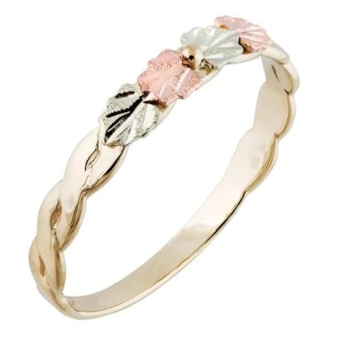 Slim Profile Leaf Band, 10k Yellow Gold, 12k Pink and Green Gold in Black Hills Gold Motif