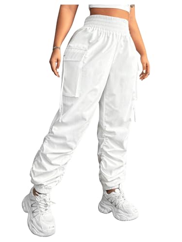 OYOANGLE Women's Plus Size Cargo Pants Elastic High Waisted Ruched Workout Joggers Pants Streetwear