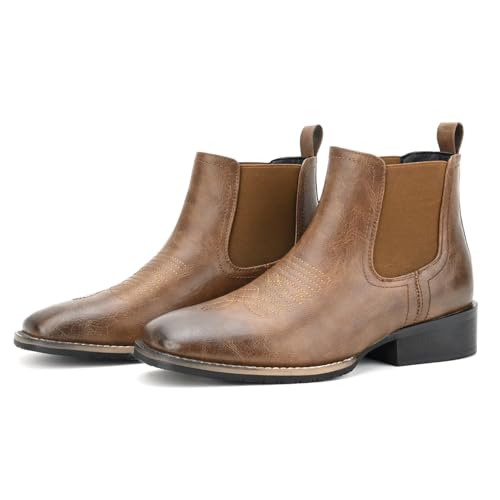 Western Cowboy Boots for Men Square Toe Comfortable Ankle Retro Stylish Boots3