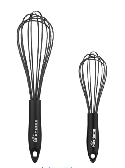 NileHome Silicone Whisk Set 20.3cm 25.4cm Kitchen Whisk Kitchen Wisk Wire Whisks for Cooking, Whisking, Blending, Beating, Stirring-Black