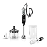 Bosch Frullatore a Immersione MSM67170, 750 W, 12 Velocità, Lama in Acciaio Inox, Impugnatura Ergonomica, Tritatutto, Lama Tritaghiaccio e Frusta Inclusi, Bicchiere Graduato, Cavo a Spirale, Nero