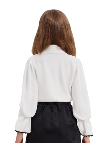 Girls Lace Long Puff Sleeves Shirt Button Blouse Top for School Birthday Party Wedding Casual Daily Wear2