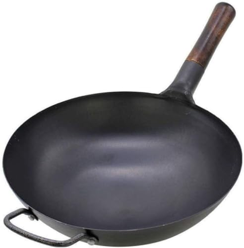 Wok con mango de madera - fondo redondo 34cm