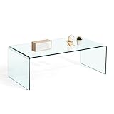 SMARTIK Glass Coffee Table, Modern Clear Coffee Tables for Living Room, Small Rectangle Tempered Glass Table Waterfall Sofa End Tables 39.3' x 19.6' x 13.78'H