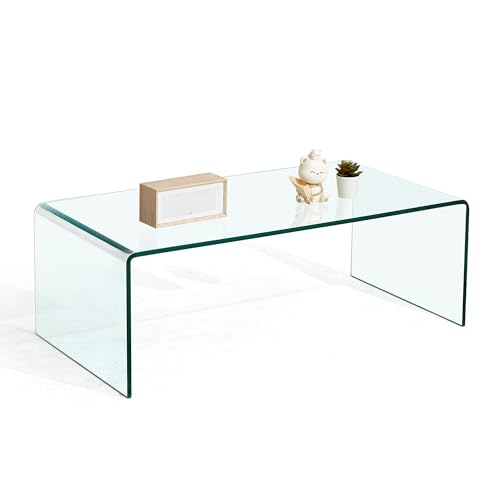 SMARTIK Glass Coffee Table, Modern Clear Coffee Tables for Living