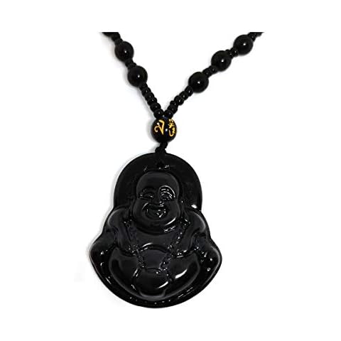 Obsidian Stone Buddha Beads Chain Necklace Imitate Jade Buddhism Jewelry for Women Men Protect Lucky Necklace-Black Cover