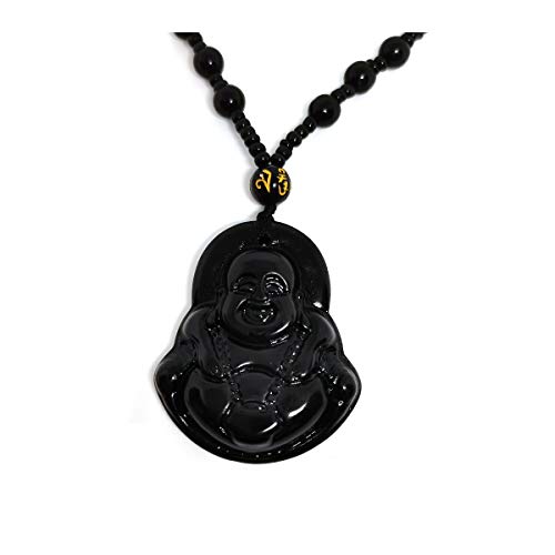 Obsidian Stone Buddha Beads Chain Necklace Imitate Jade Buddhism Jewelry for Women Men Protect Lucky Necklace