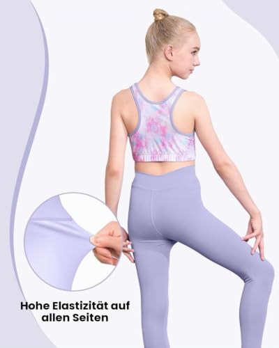 JiAmy Mädchen Yoga Leggings Mädchen Athletic Leggings Training Bras Set Kinder Gym Crop Tank Top Activewear Set für 5-12 Jahre