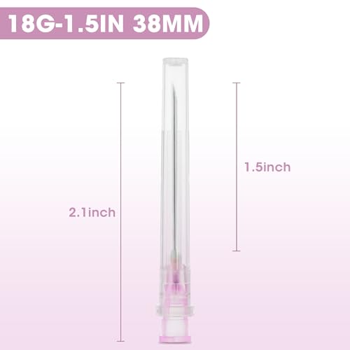 18 Gauge 1.5 Inch Disposable Needles with Caps - Luer Lock Lab Dispensing Accessories Individually Wrapped, Box of 50