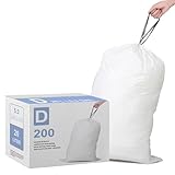 Code D (200 Count) Heavy Duty Trash Bags Custom Fit 5.5 Gallon / 15-20 Liter with Reinforced Drawstring Compatible with simpleman Code D White Garbage Liners Leak-Proof & Tear Resistant