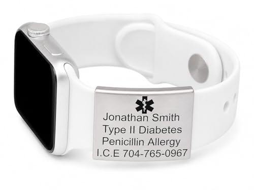 Custom Medical Alert Watch Tag – Engraved Medical ID Sleeve for Smartwatch Bands 38–45mm, Stainless Steel Emergency Contact Bracelet Charm
