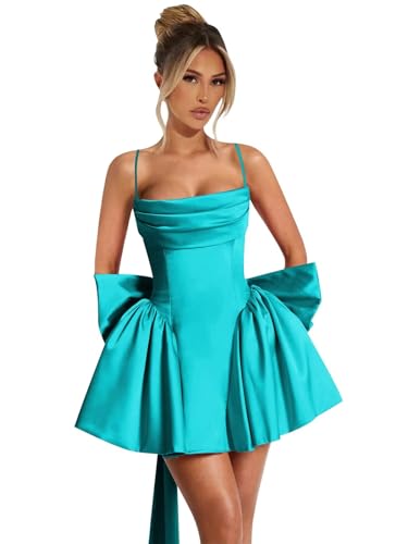 Corset Satin Homecoming Dresses for Teens Satin Ruched Formal Evening Gown with Bow