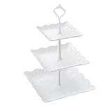 Cake Stand Cupcake, Stand Tower Dessert Display Plate 3-Tier Square White PP Serving Tray Dish Treat