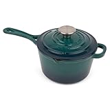 Larder & Vine Enameled Cast Iron Saucepan | 2.2 qt Sauce Pan with Lid | Saucepan with Pour Spouts | Enameled Cast Iron Pot Compatible on All Cooktops & Oven Safe to 500° F | Bondi