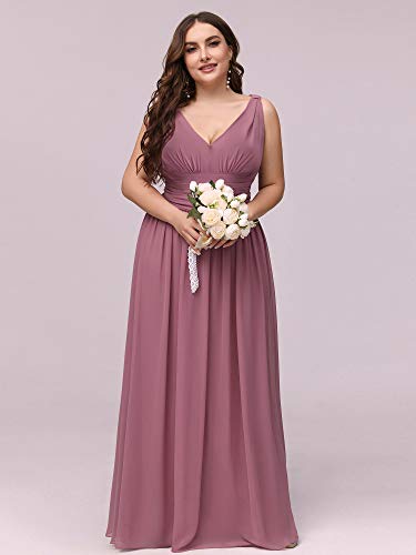 Image of Ever-Pretty V Neck Sleeveless Pleated Chiffon Maxi Plus Size Formal Dress for Women Bridesmaid Dresses 09016-DA