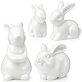 Amyhill 4 figuras de conejo de Pascua, mini figuras de conejo de cerámica, bonita decoración de conejo de porcelana, adorno de conejo blanco de primavera para centro de mesa, oficina, habitación