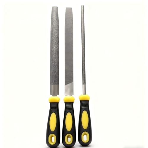 Image of pwkauka 3Pcs Metal File Set, 8-Inch Professional High Carbon Steel Metal File, Includes Flat, Round, Half-Round Metal Files, Durable Hand Files Work for Metal Wood Smoothing Shaping Deburring