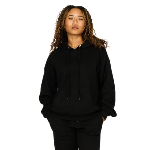 Forever 21 Women's Oversized Fleece Hoodie – Cozy Pullover Sweatshirt with Kangaroo Pocket and Drawstring Hood, Soft Cotton Blend for Loungewear, Streetwear & Casual Comfort, Black, Medium