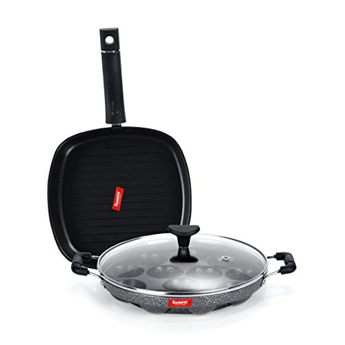 Image of Sumeet NonStick Cookware Set (Appam Patra with Glass Lid - 12 Cavity Grill Pan-22cm Dia)