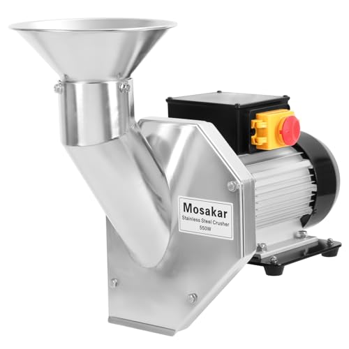 550W Mosakar Fruit Apple Crusher. Whole Apple Pear Potato Grinder. Make Fine Pulp. Portable Stainless Steel Fruit Scratter Pulper for Wine Juice Cider Press