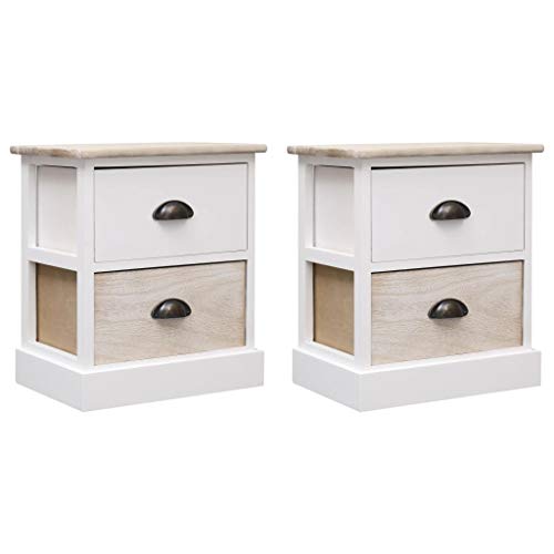 Leepesx Mesitas Noche 2 uds, Mesillas De Noche Dormitorio, Mesita Auxiliar, Mesa De Noche, Mueble Habitacion, Madera Paulownia Blanco Natural 38x28x45cm Cover
