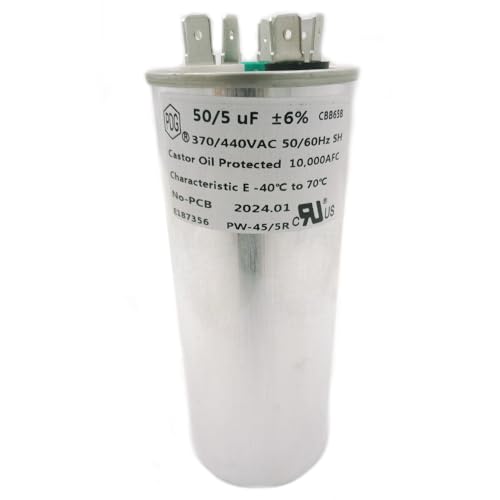 CBB65B 50+5 uf/MFD ±6% 370-440 VAC Volts Round Dual Run Capacitor 50/60 Hz AC Electric Condenser Straight Cool or Heat Pump Air Conditioner