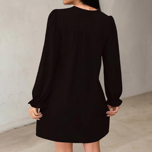 FHGSPQWM Robe décontractée avec robe d'été plissée fluide, manches volantées, col en V, robe d'été fluide pour femme, robe décontractée trapèze, manches volantées, col en V, coupe ample, marron, L – vue 7