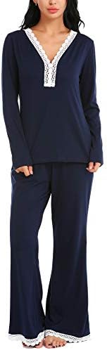 ARANEE Women's Pajamas Set Long Sleeve Sleepwear Soft Pj Set Lounge Nightgowns Navy Blue