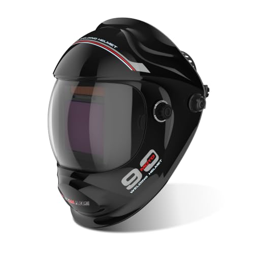 Image of Welding Mask True Colour Large View, Solar Powered Auto Darkening Blue Light Blocking Welding Helmet, Wide Shade 4/9-13 Weld Helmet Hood for TIG MIG ARC