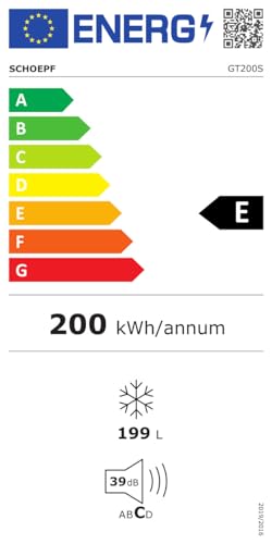 SCHOEPF – GT200S Gefriertruhe 199 L – Weiß – 83,5 x 82,3 x 55,6 cm – Energieklasse E – Schnellgefrieren – 39 dB – 200 kWh/Jahr – 4-Sterne-Kennzeichnung – Freistehend