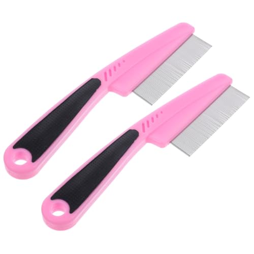 DIYEAH Peines de Dientes Finos de Acero Inoxidable, Anticaspa para Cuero Cabelludo, Juego 2 Piezas Color Rosa Mango Negro, para Adultos, y Mascotas, Cuidado Profesional del Cabello
