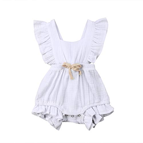 Infant Newborn Baby Girl Romper Ruffle Bowknot Bodysuit Jumpsuit Outfit Clothes Summer White/0-6M